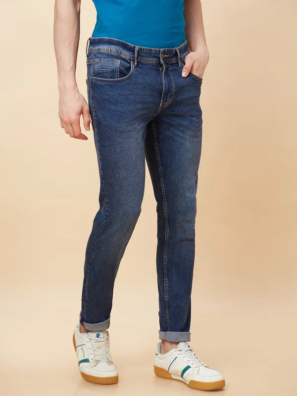 Blue Skinny Straight Fit Men's Denims by Being Human Clothing main image 1